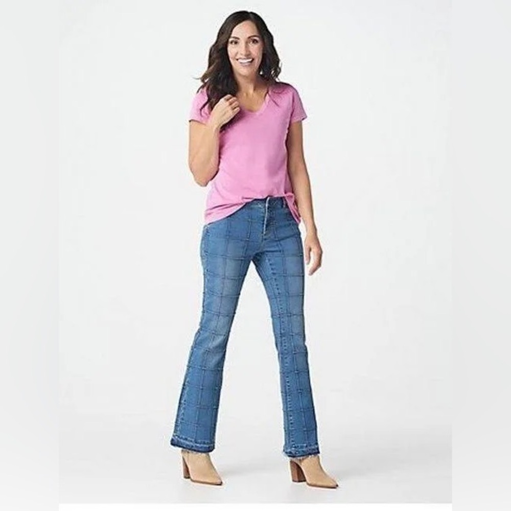 Peace Love World Women’s Patchwork Blue Denim Flared Jeans Size 12